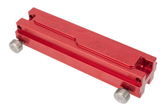 Odin Works upper receiver vise block with bright red anodized finish for AR-15 and AR-10 upper receivers.